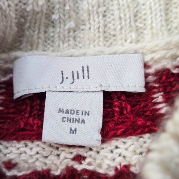 J. Jill Fair Isle Pullover Sweater M Black White Nordic Holiday Long Sleeve Top - Picture 8 of 12